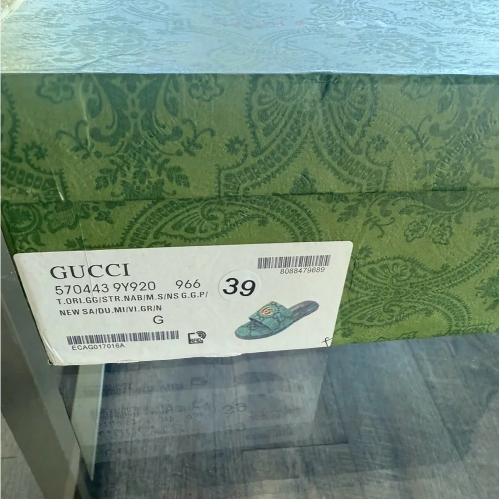 Double G Monogram Slides Emerald Green EU 39 / US 8 NIB Gucci Vibes Resort Glam - Picture 3 of 4